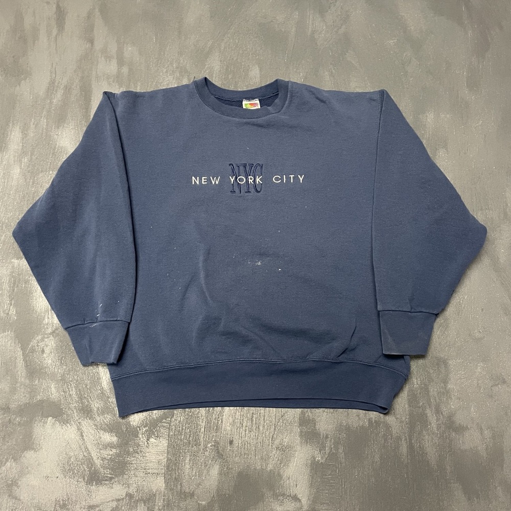 Vintage‎ NYC Graphic Sweatshirt Men XL Blue 1990s Fruit of the Loom